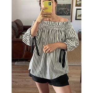 Caroline Constas Striped Off Shoulder Blouse Size X Small